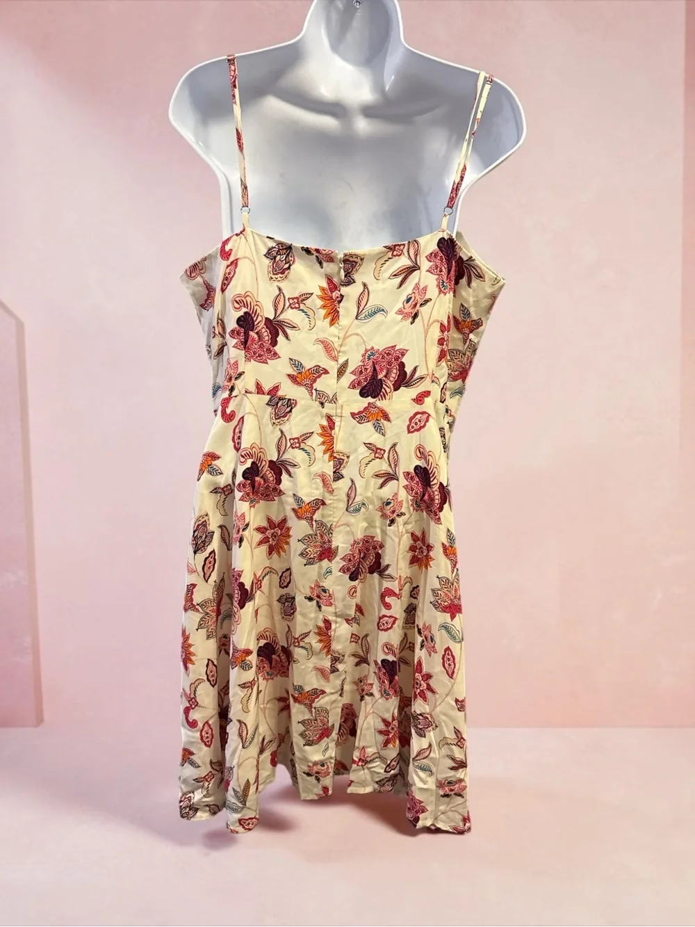 LOFT Cream Floral Spaghetti-Strap Mini Dress Size 12